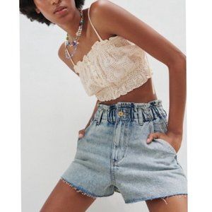 NEW Zara Paperbag High Rise Rigid Baggy Denim Shorts 4 NWT